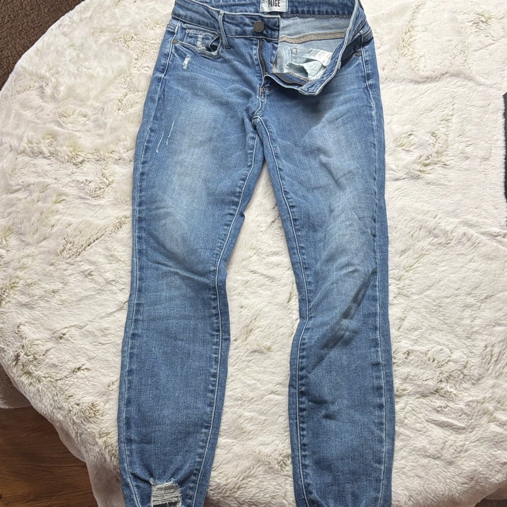 PAIGE Light Blue Distressed Skinny Jeans